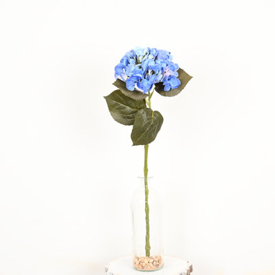 24" Artificial Hydrangea Floral Arrangement In Vase With Faux Water And Stone, Farmhouse Long Stem Greenery Foliage Floral Bulk Bouquet For Wedding Pa