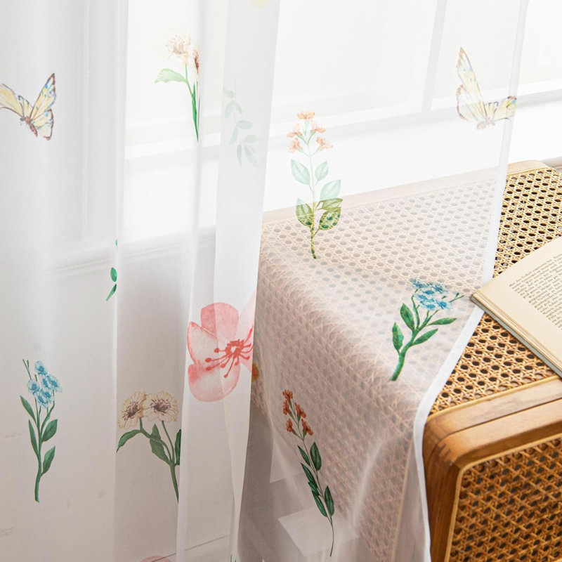 Rideaux pour salon 2 rideaux semi-transparents avec motif de feuilles de fleurs imprimé printemps printemps