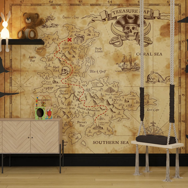 Superfresco Easy Treasure Map Natural Print To Order Fixed Size 2.8m x 3m Mural