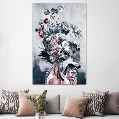 Wolf And Skulls by Riza Peker - Wrapped Canvas Print