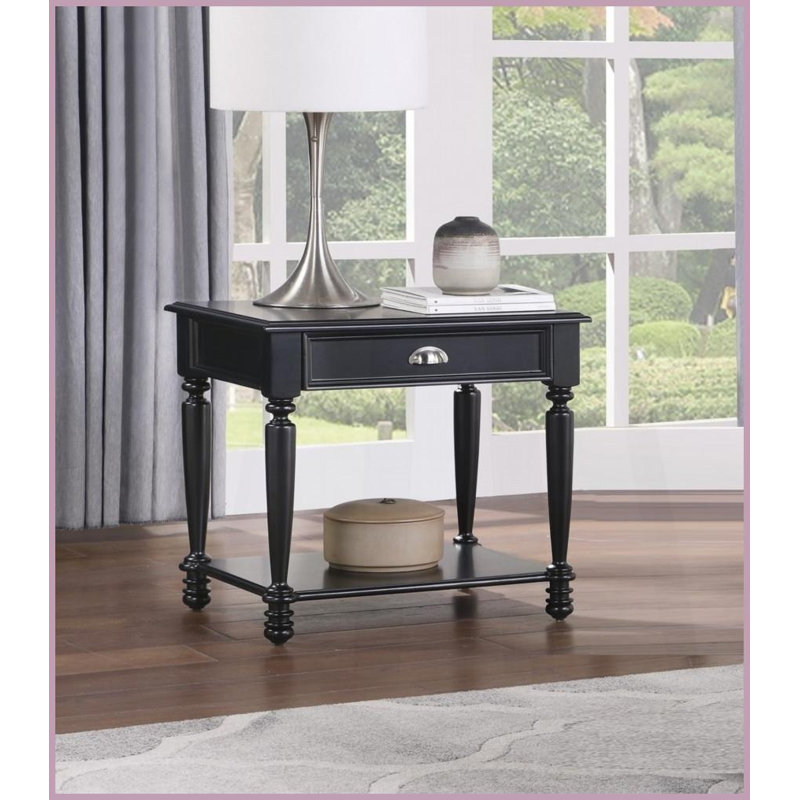 Table basse à finition noire avec tiroir & amp; Tablette inférieure pour le salon, rangement peu encombrant