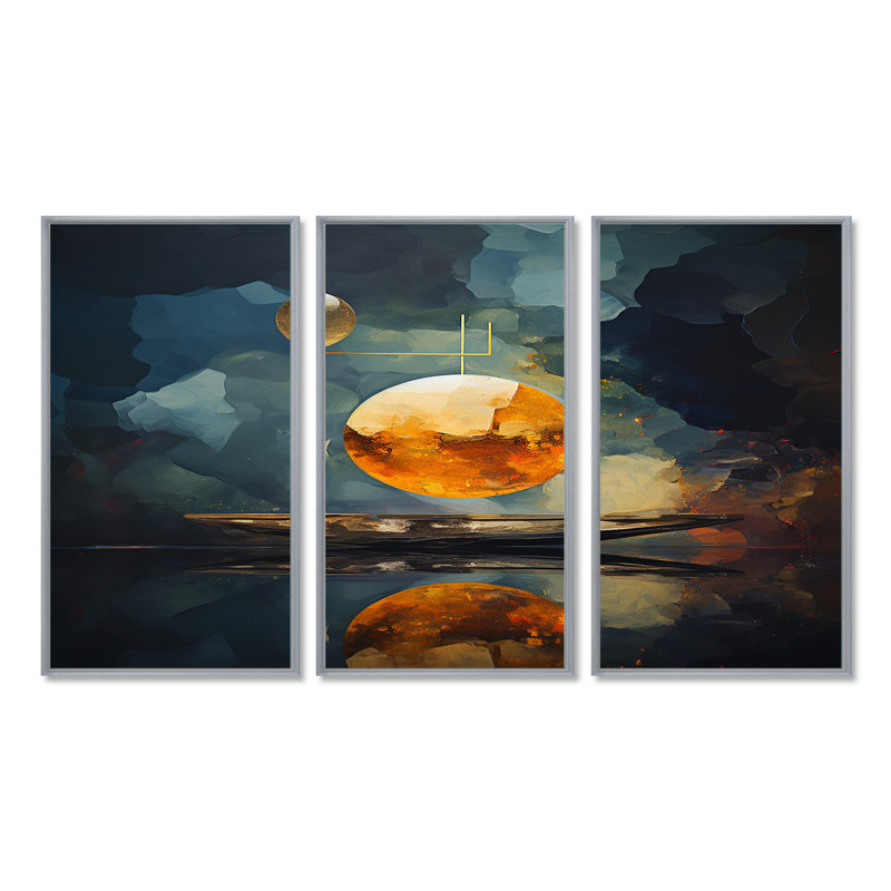 Golden Moon Mystic Night - ensemble d'art mural géométrique, Encadrement argenté, H 28 po x l 36 po x P 1 po