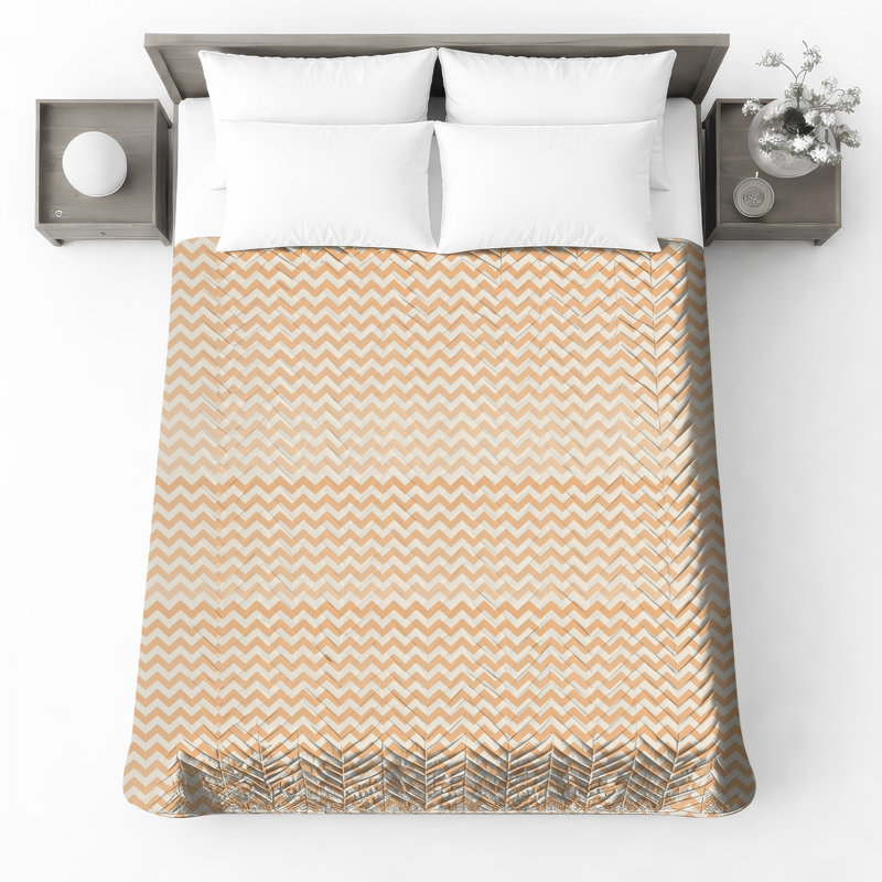 Couvre-lit matelassé zigzag orange blanc toutes tailles, Full / Double