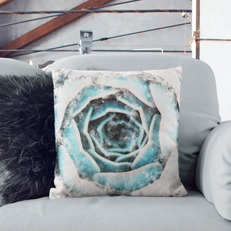 Succulent Plant Watercolour Cushion with Filling, 40cm H x 40cm W x 15cm D, Stone