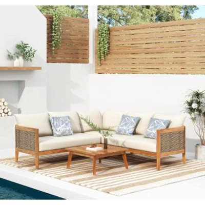 4-Pcs Sofa Conversation Set W/ Beige Cushion, Teak