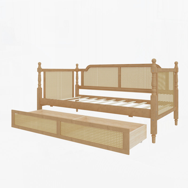 Rattan Daybed with 2 Drawers, Twin, Antique Walnut