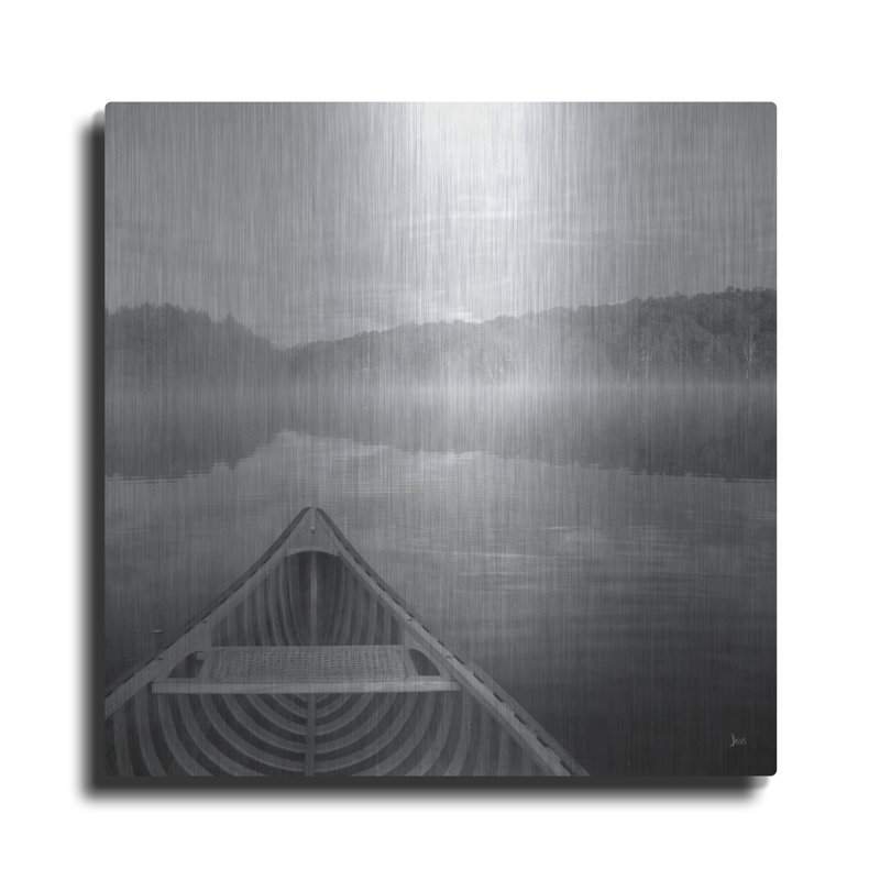 «Calm Waters Canoe I BW» par Jess Aiken, art mural en métal, H 24 po x l 24 po