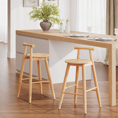 Tabouret de bar d'intérieur en bois d'hévéa, ensemble de 2
