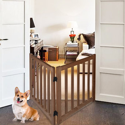 Barrière pour animaux pliable autoportante en bois massif pour chiens, 2 panneaux pour les portes, les escaliers et les petits espaces