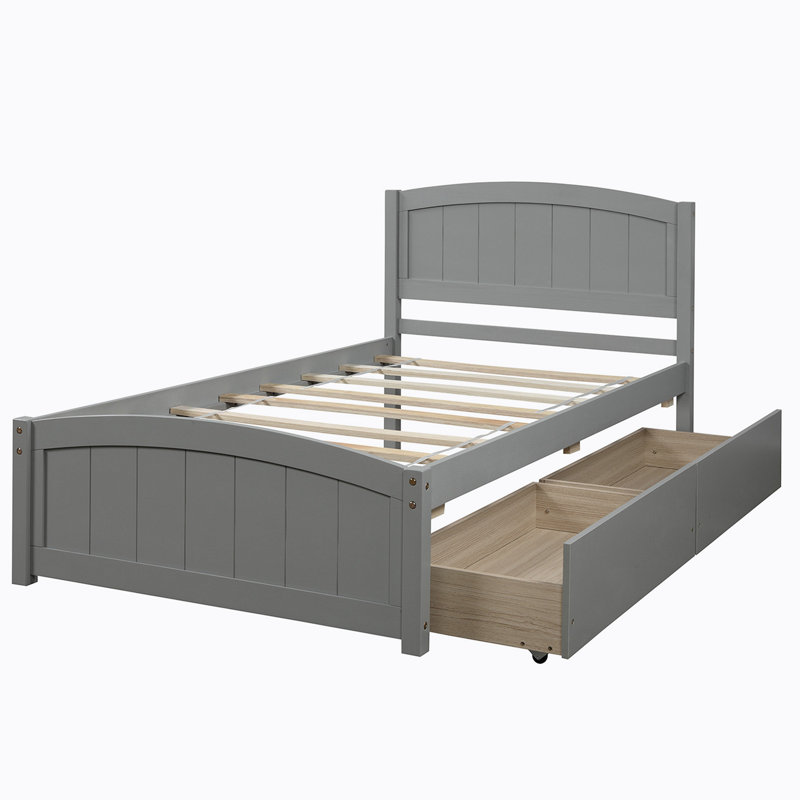 Lit plateforme avec deux tiroirs, gris