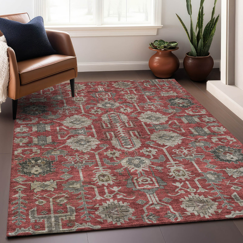 Premium Machine Washable Prisco Red Rug, Rectangle 9' x 12'