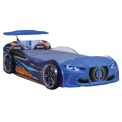 Lit voiture de course simple Aleara GTX avec lumières DEL et effets sonores, mobilier de chambre de course pour enfants