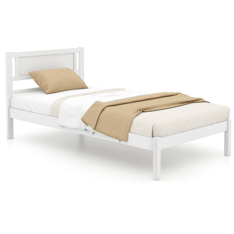 Lit plateforme en bois avec tête de lit à 12 lattes et rangement sous le lit Winston Porter - blanc, Simple