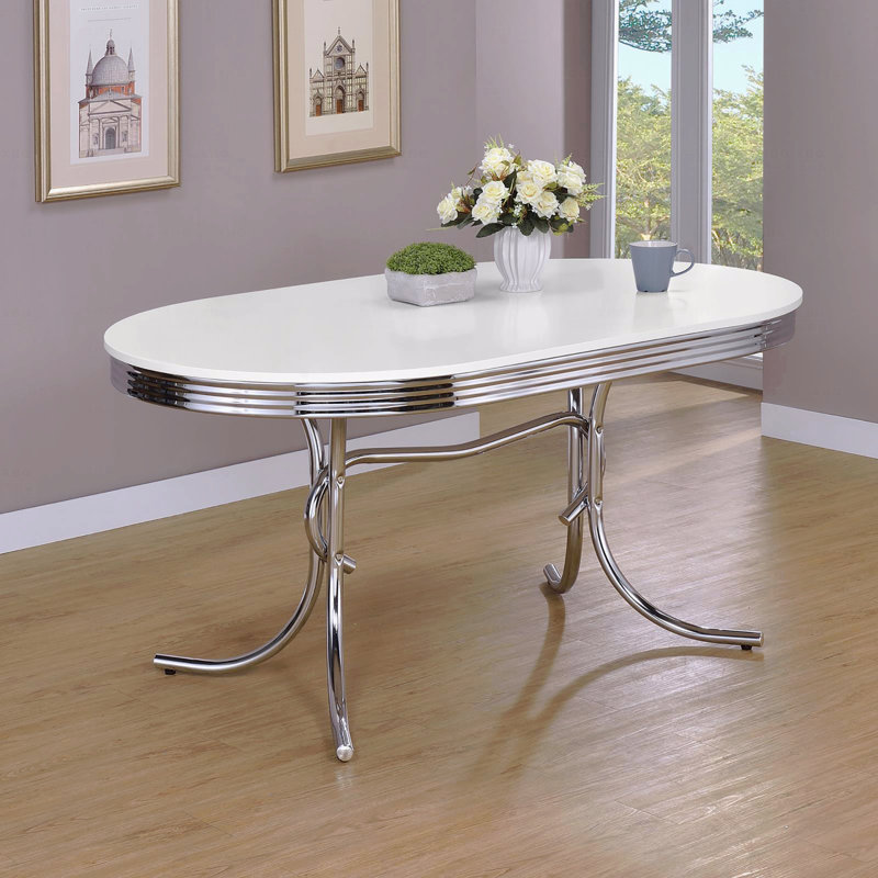 White And Chrome Oval Dining Table