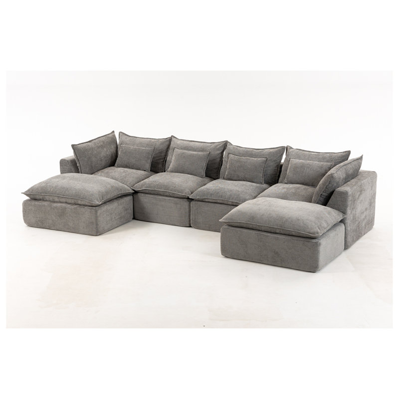 130.71" Width Cloud Couch Oversized Modular Sectional Sofa True Relax Comfy Couches Wide&Deep Seat Sofas for Living Room Furniture Sets, 4Seat with 2Ottoman,Compression sofas