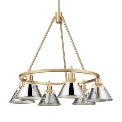 Felda 6 - Light Chandelier - Brushed Champagne Brass - Chrome Shade