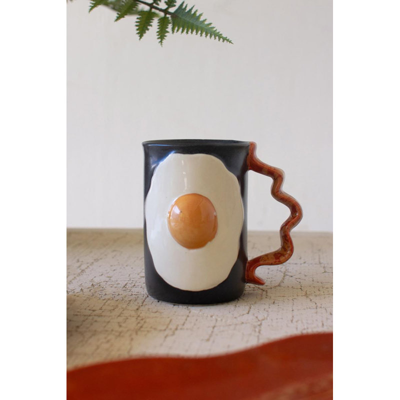 Kalalou Handcrafted Ceramic Mug – Bacon and Eggs Design – 4.5" H