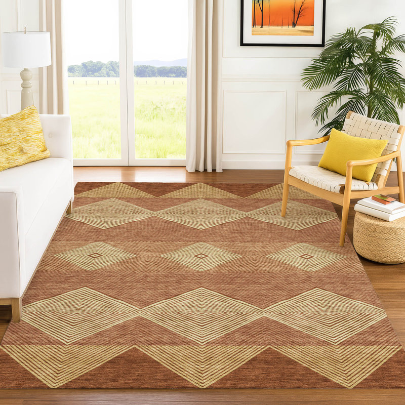 Machine Washable Indoor/Outdoor Chantille ACN2545 Geometric Rug, Paprika, 5' x 7'6"