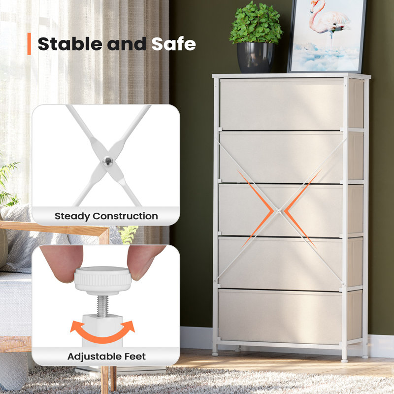 Commode pour femme à 5 tiroirs de 23,2 po Pinnix, beige, Beige