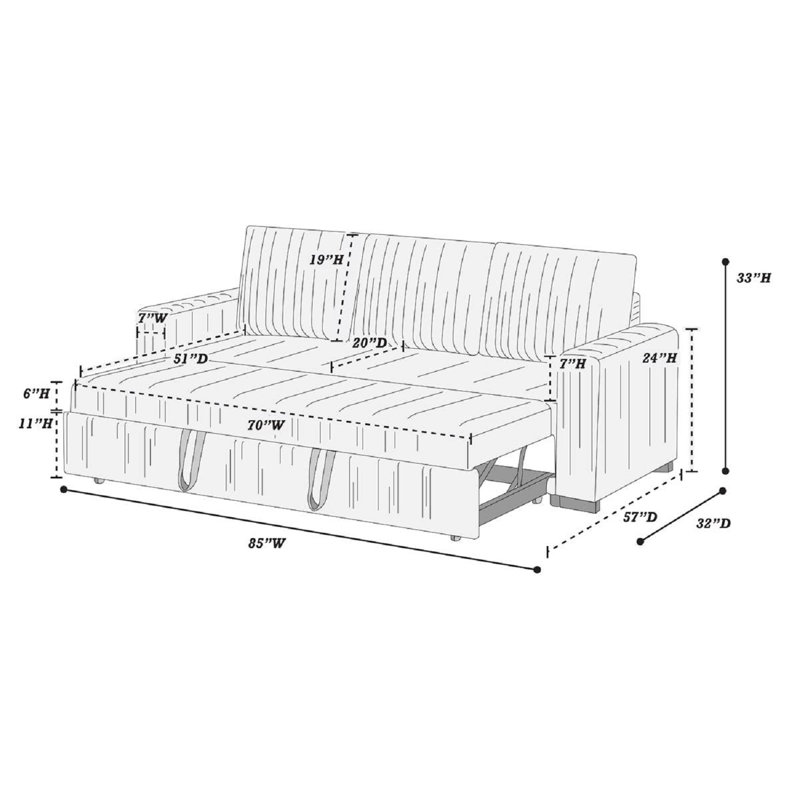 Mersedes 85'' Corduroy Sleeper Sofa, Ivory Corduroy