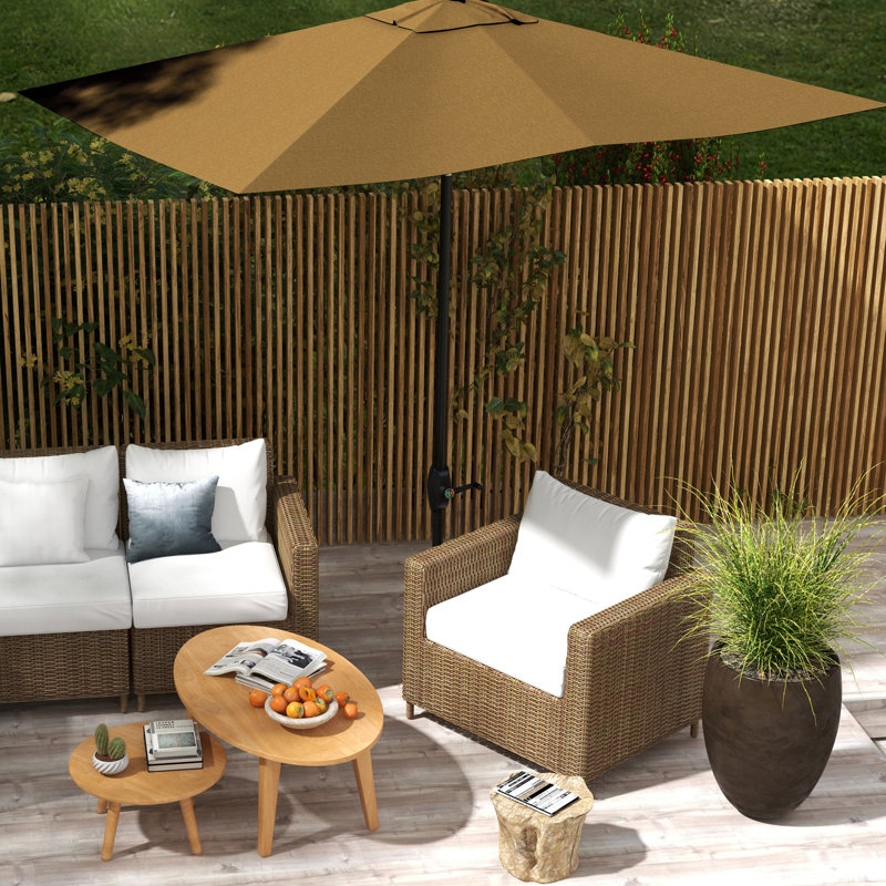 Parasol de terrasse 6,5 'x 10', abri de table d'extérieur avec inclinaison de l'utilisateur, manivelle, café, 50 parasols rectangulaires sécurisés