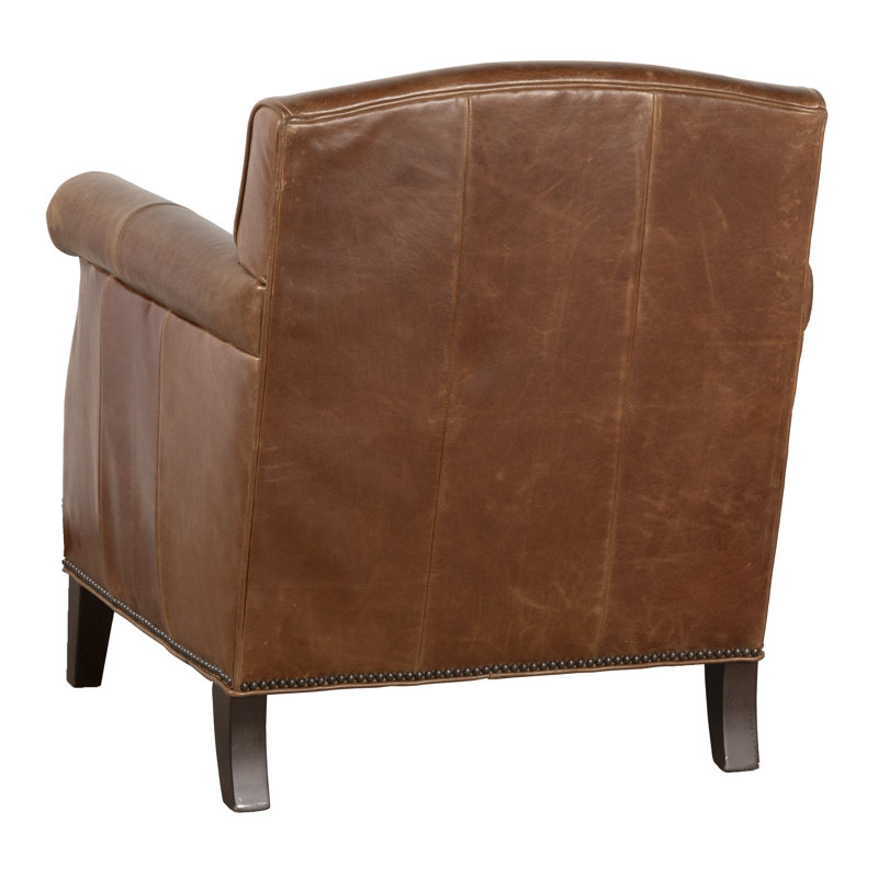 Dresden Club Chair, 1181 Pearl Genuine Leather, Espresso, Aged Bronze