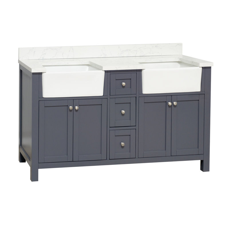 Meuble-lavabo double l 60 po Yorkshire, Gris marine