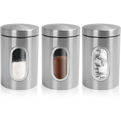  MantraRaj Stainless Steel Round Canister Clear Window and Multi Food Storage Jars 3 Jars Set