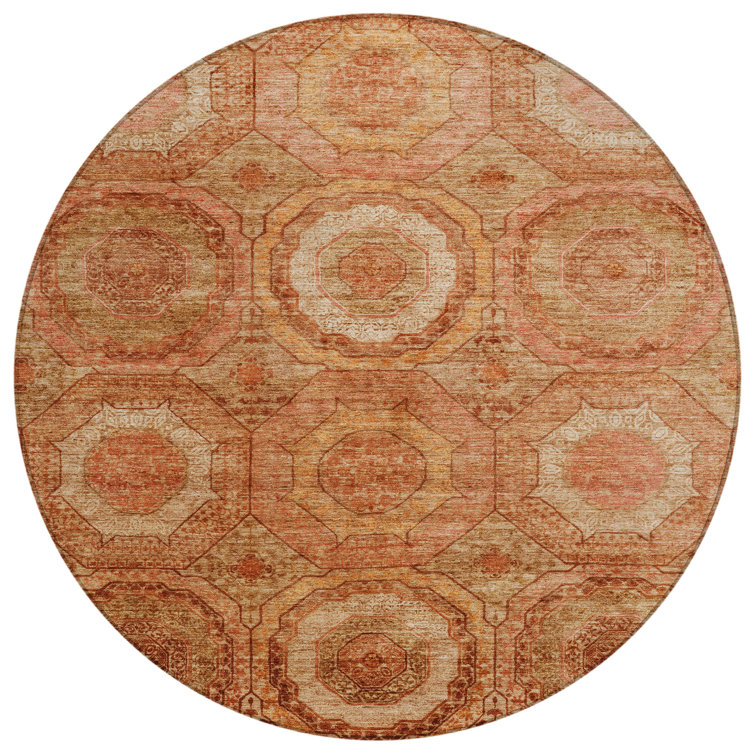 Machine Washable Indoor/Outdoor Xhevrie Terracotta Rug