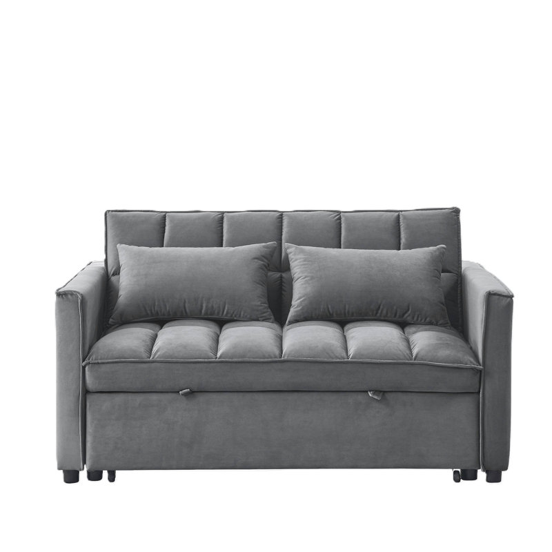 Modern 2-Seater Sofa, 54" Pull-Out Sleeper Sofa Bed For Living Room, Dark Grey