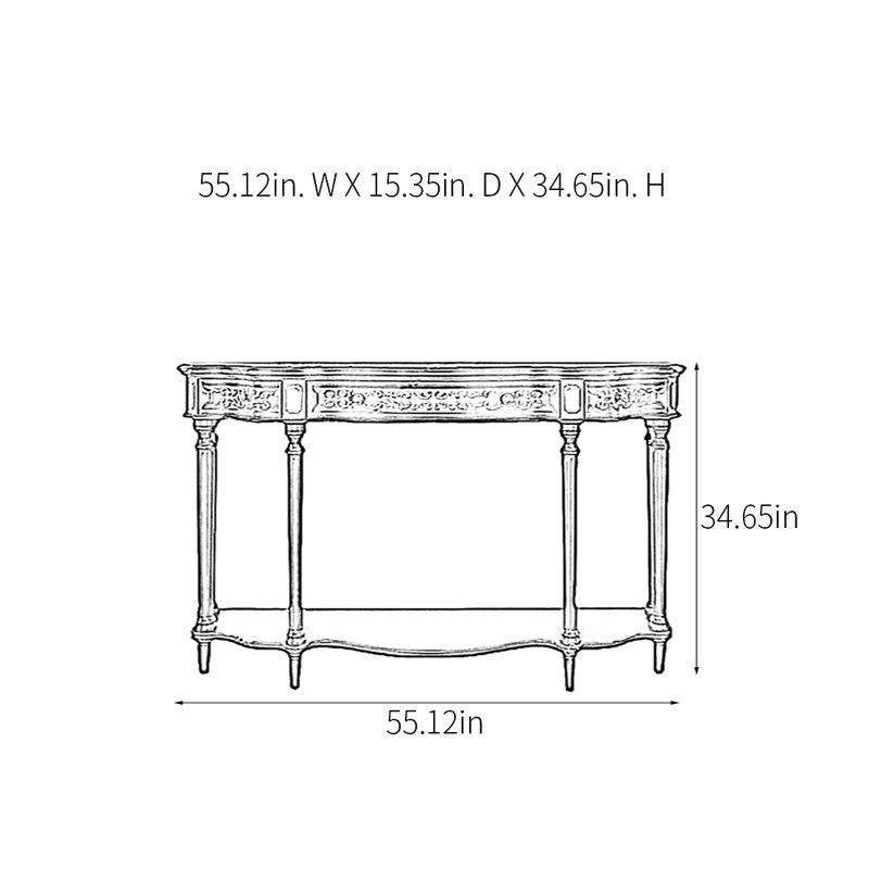 Retro Carved Console Table, 34.65" H x 55.12" W x 15.35" D