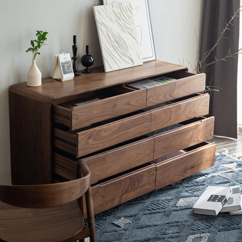 Bedroom Simple Black Walnut Entrance Cabinet Solid Wood Accent Chest