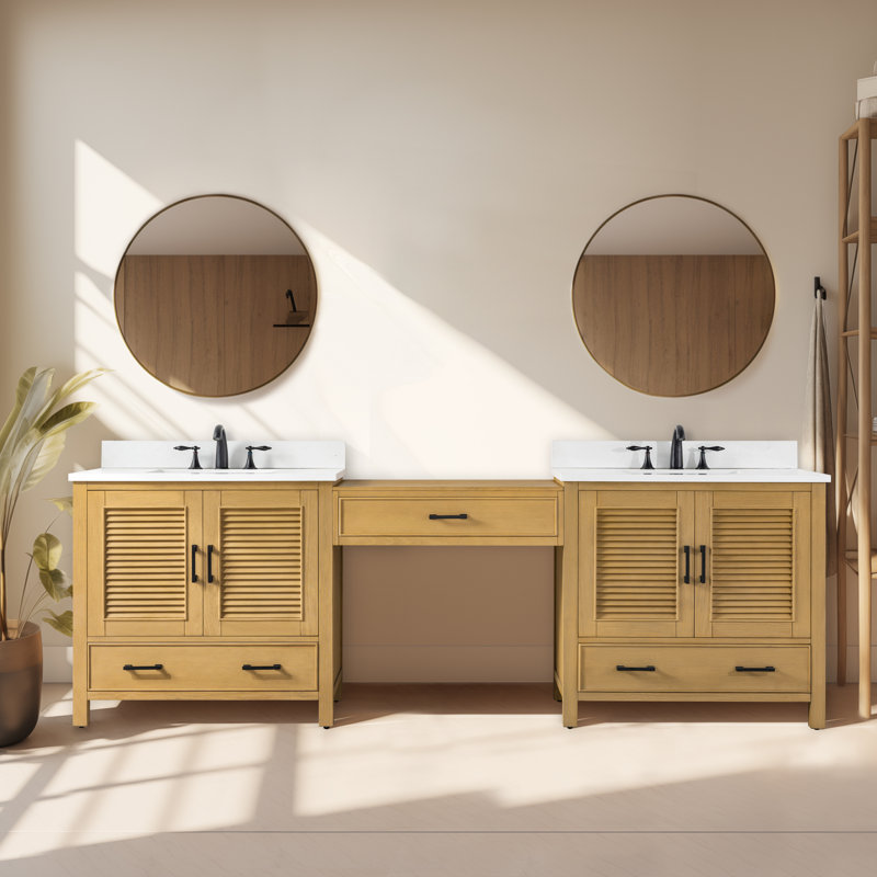 Estate 102'' Double Bathroom Vanity with Quartz Top, Oak