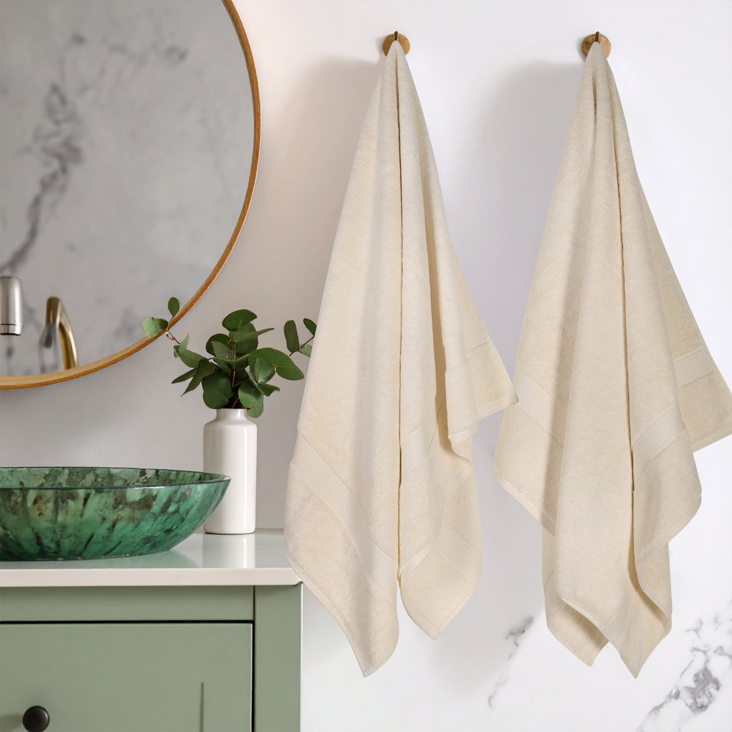 2-Piece Egyptian Cotton Bath Towel Set, Cream
