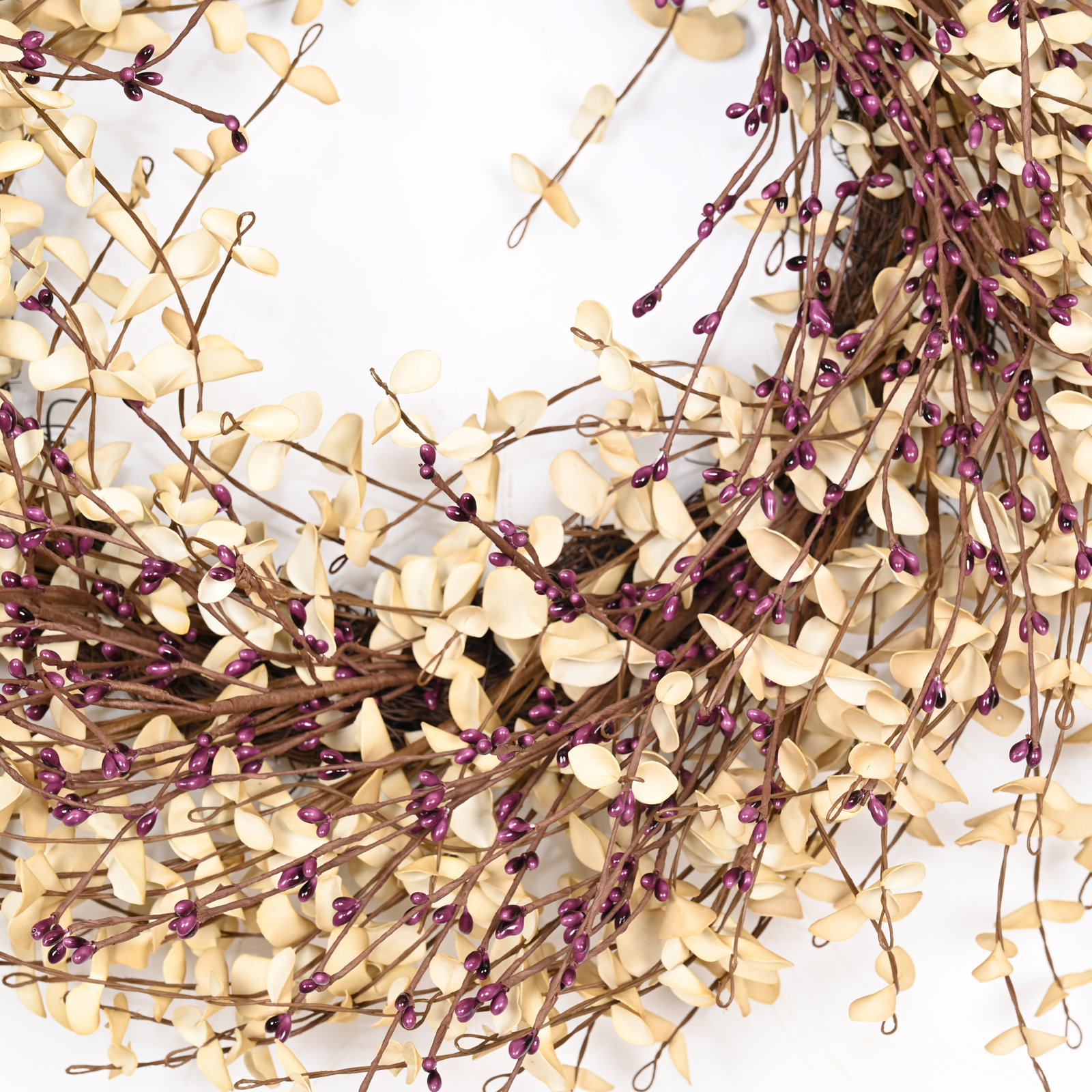24" Grass, Berry, Twig Thanksgiving Wreath, Purple
