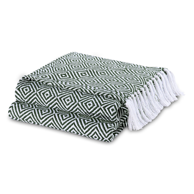Jeté 100% coton, Vert, Géométrique / couleur unie