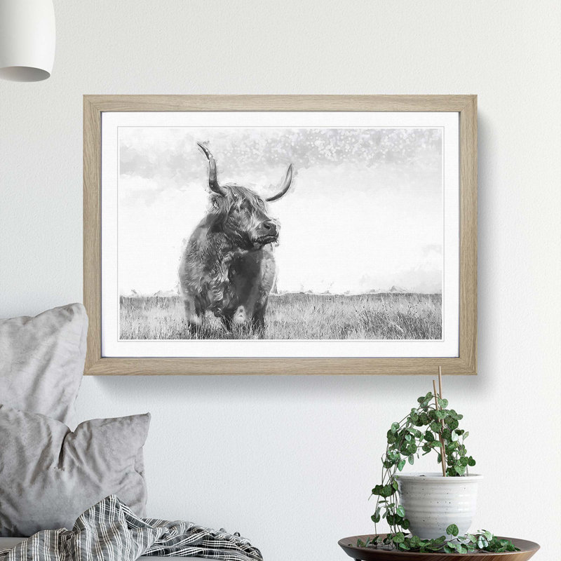 Highland Cow in Abstract - Framed Print, Oak Framed, 62cm H x 87cm W x 2cm D