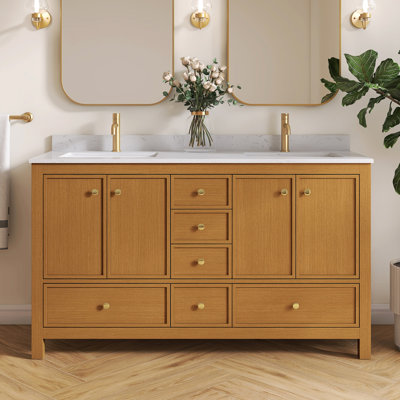 Aura 60'' Double Bathroom Vanity With White Granite Countertop
