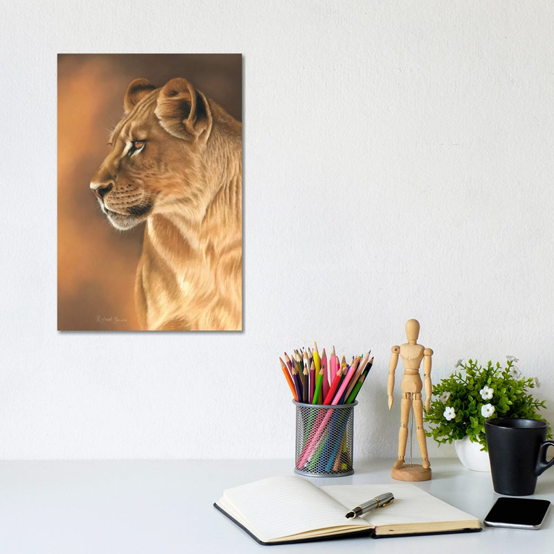 Lioness Portrait by Richard Macwee - Wrapped Canvas Painting, 20.32 cm H x 30.48 cm W