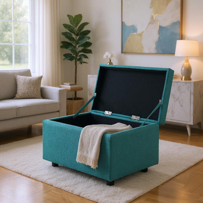 Repose-pieds de rangement à aspect lin avec compartiment caché, 24,8 po x 16,93 po