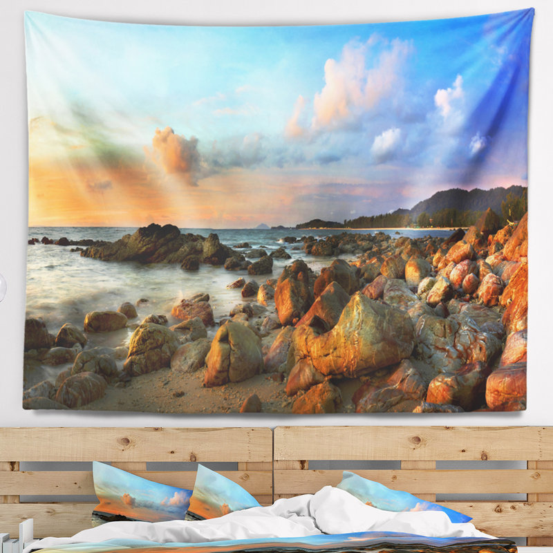 Tapisserie de coucher de soleil tropical coloré de photographie, H 32 po x l 39 po