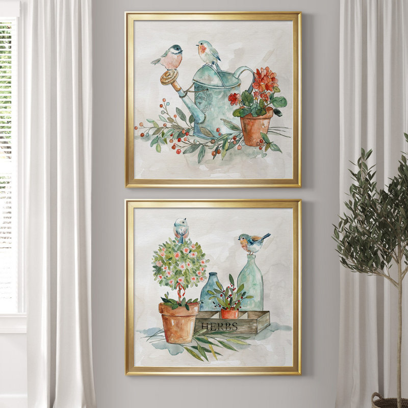 «Garden Glimpse I», ensemble de 2 reproductions d'art encadrées, Pas de tapis, H 17,5 po x l 35 po x P 1,5 po