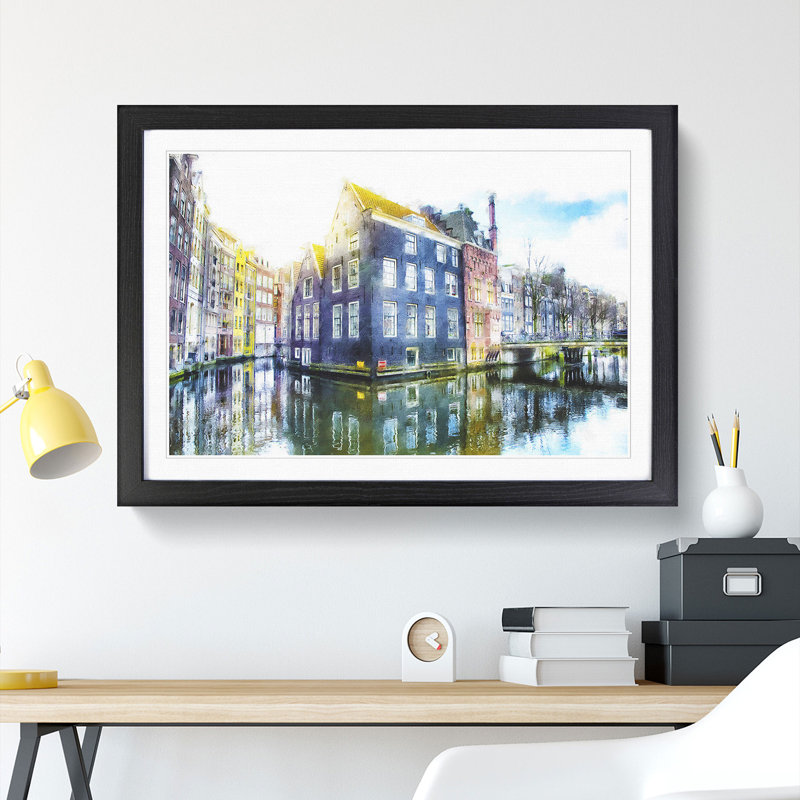 Reflections of Amsterdam - Framed Print, 62cm H x 87cm W x 2cm D, Black Framed
