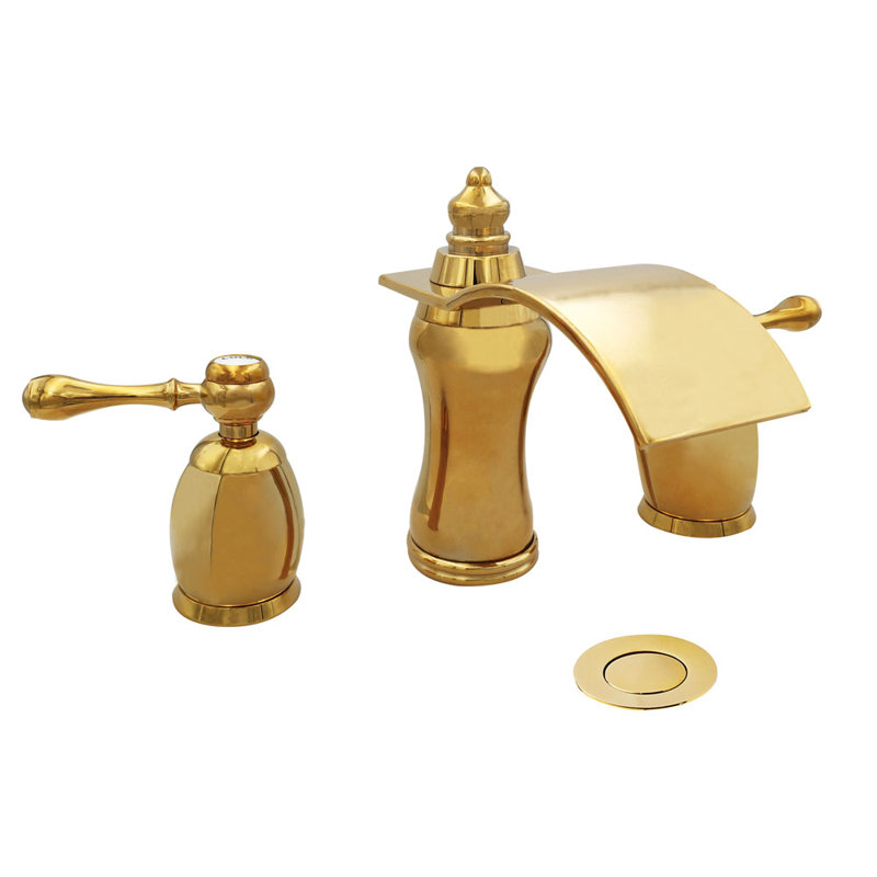 Robinet de salle de bain à large entraxe avec bonde, Nickel poli brillant