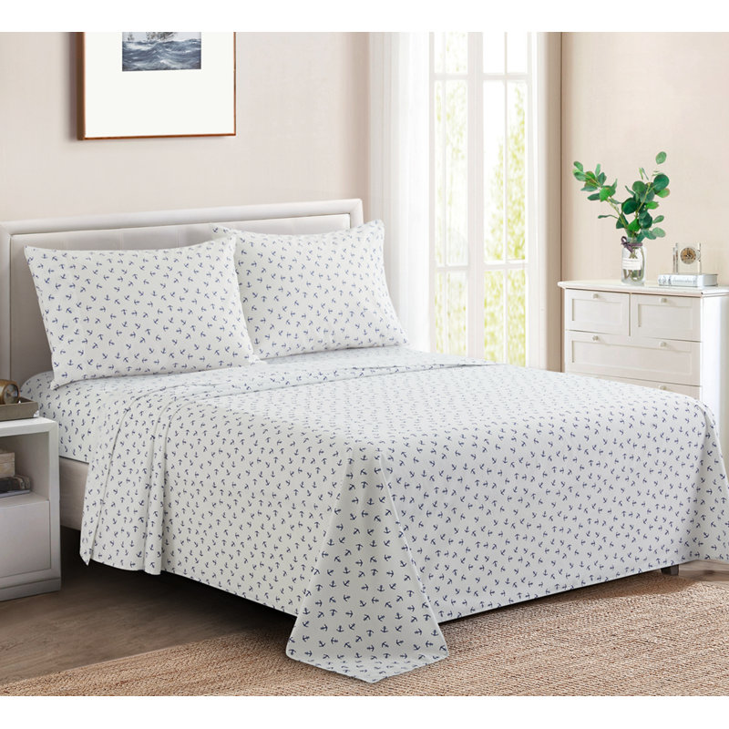Ensemble de draps en coton imprimé à 3 fils Marina, Ensemble de draps pour lit simple + drap-housse + 