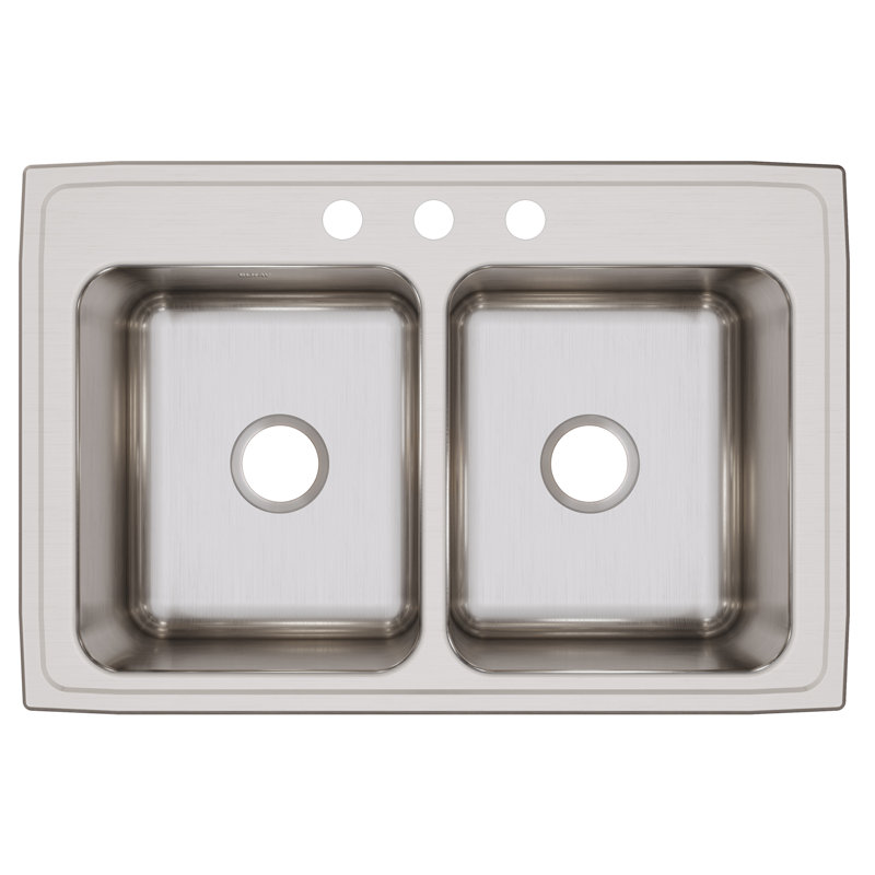 Évier de cuisine à double cuve à montage sur plan L 33 po x l 22 po Lustertone, 3 trous