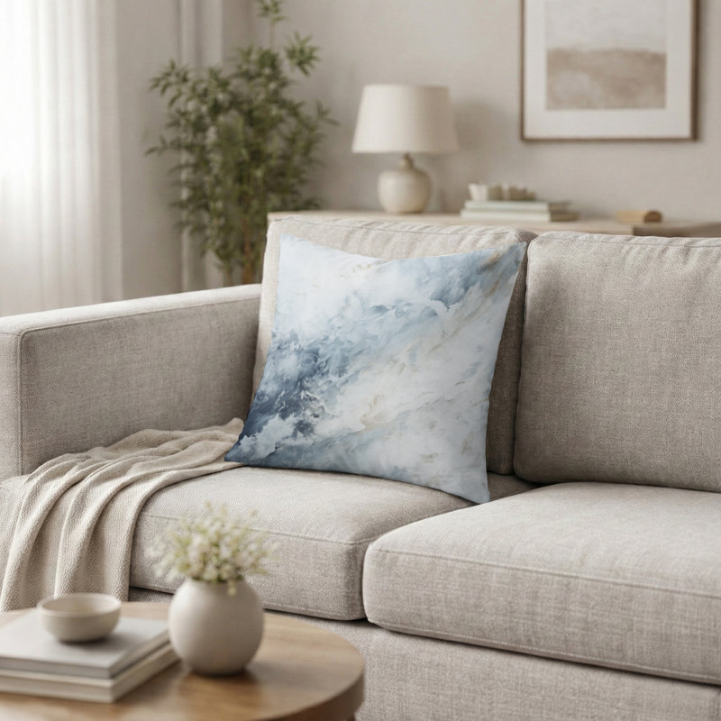Coussin décoratif à motifs abstraits - Coussin imprimé Blue Snow Blooming II, H 20 po x l 20 po