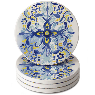 Ensemble de 4 sous-verres ronds absorbants ronds Portugal Tile Design