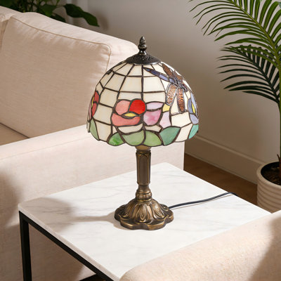 Lampe de table en verre coloré à 1 lumière de style libellule Tiffany pour chambre à coucher et salon