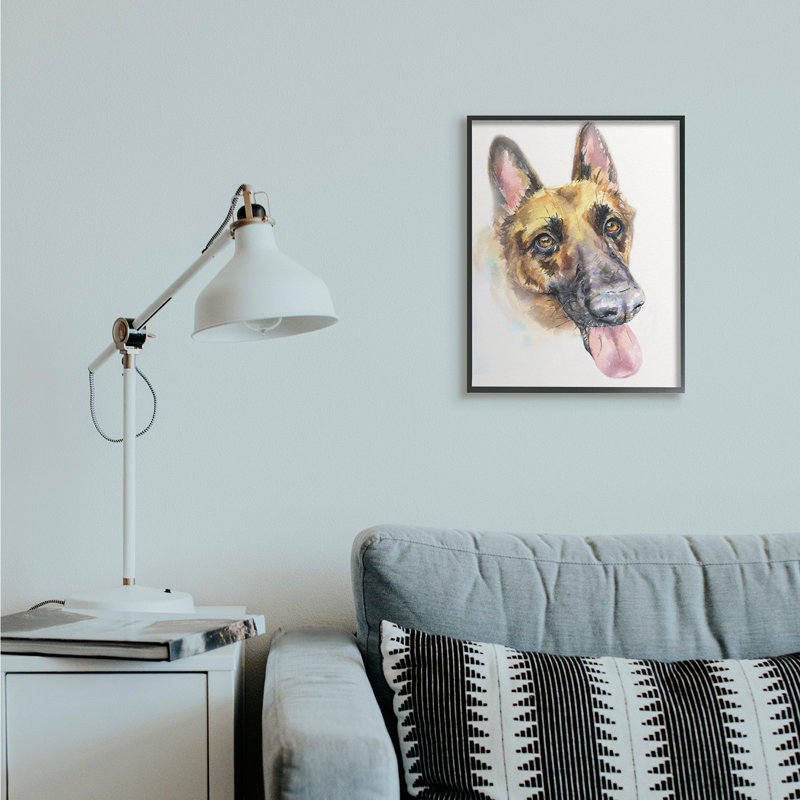 Portrait d'un berger allemand, Giclée encadrée noir minuit, H 20 po x l 16 po